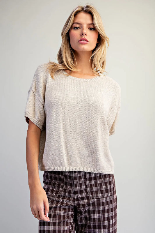 Easy Days Short Sleeve Boxy Knit Top - Twisted Sisters Shoetique