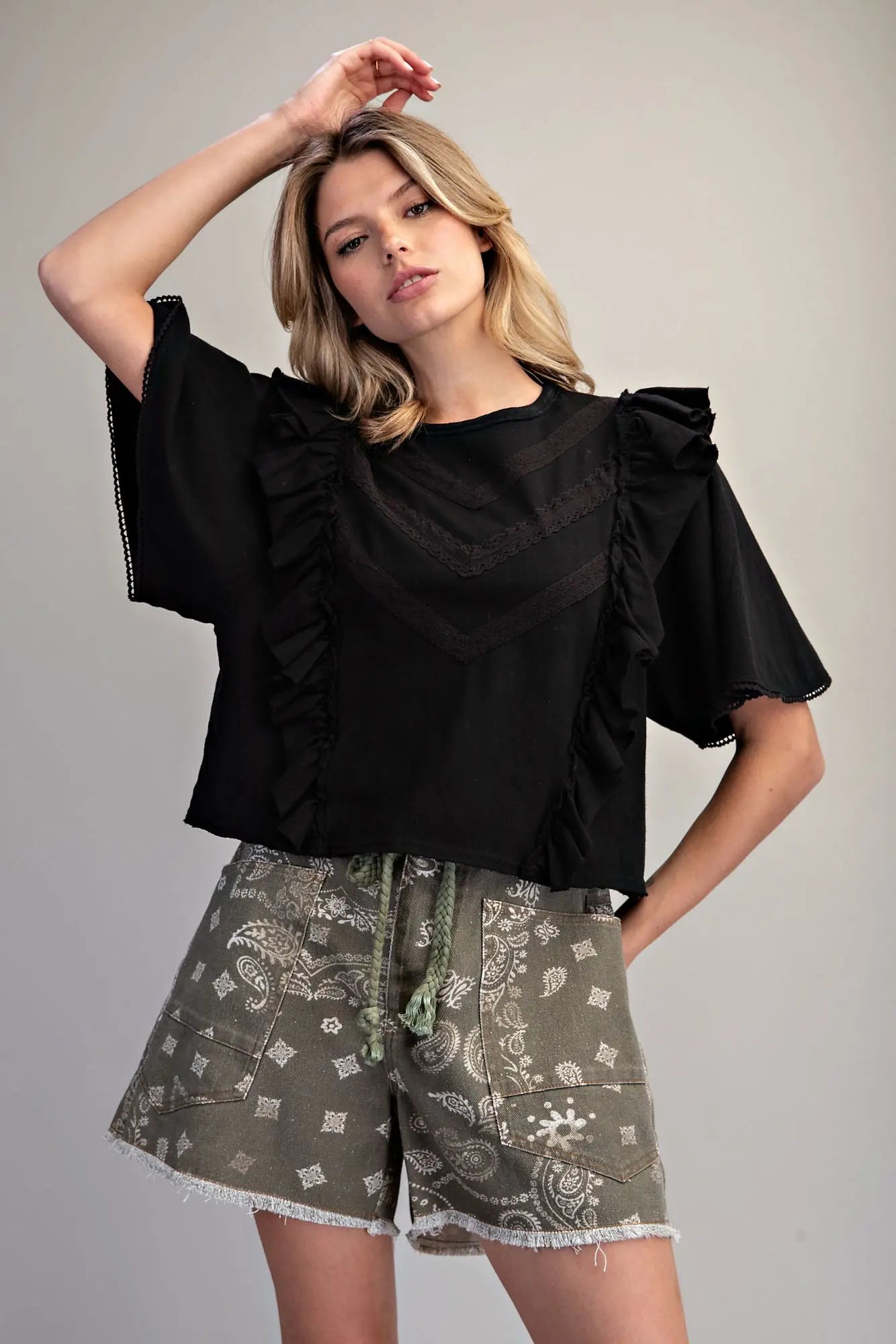 Midnight Romance Ruffle Lace Crop Top
