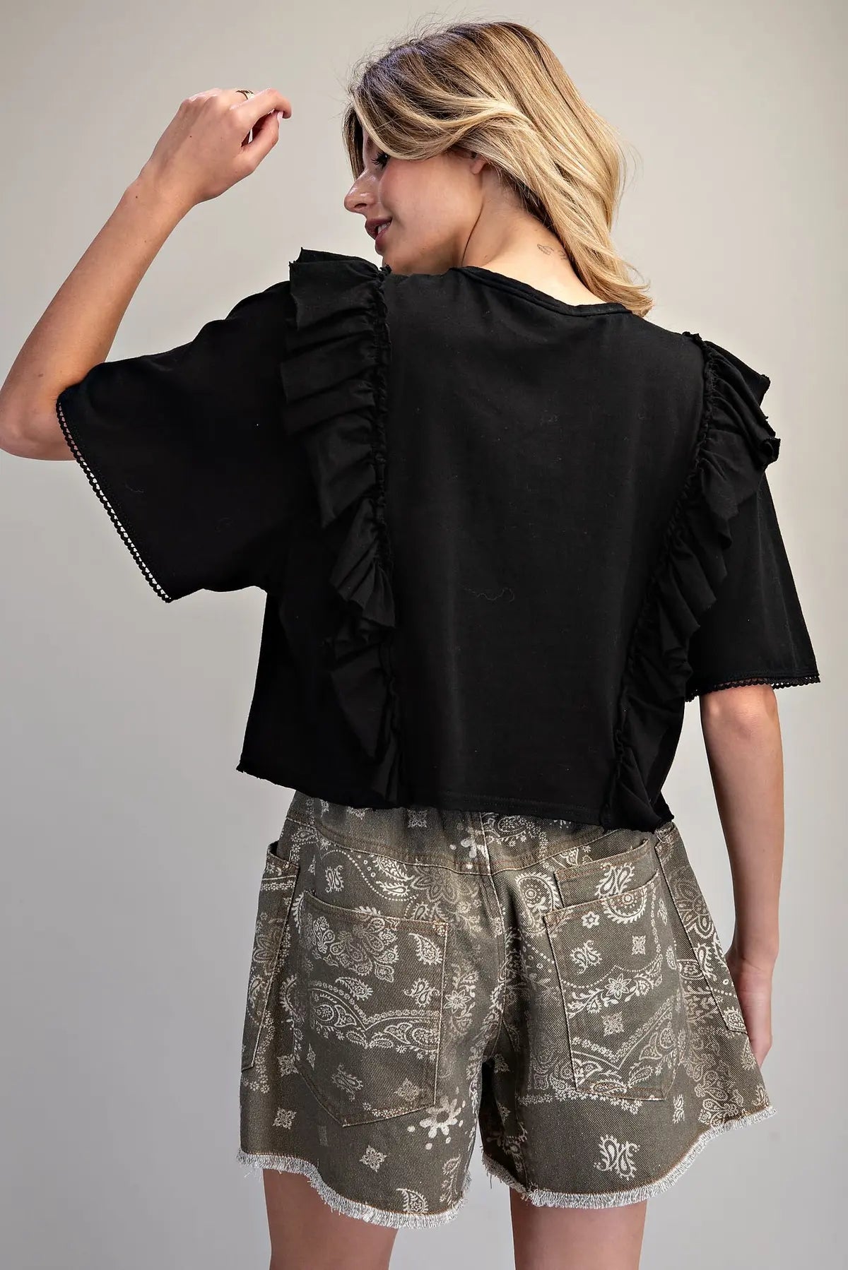 Midnight Romance Ruffle Lace Crop Top