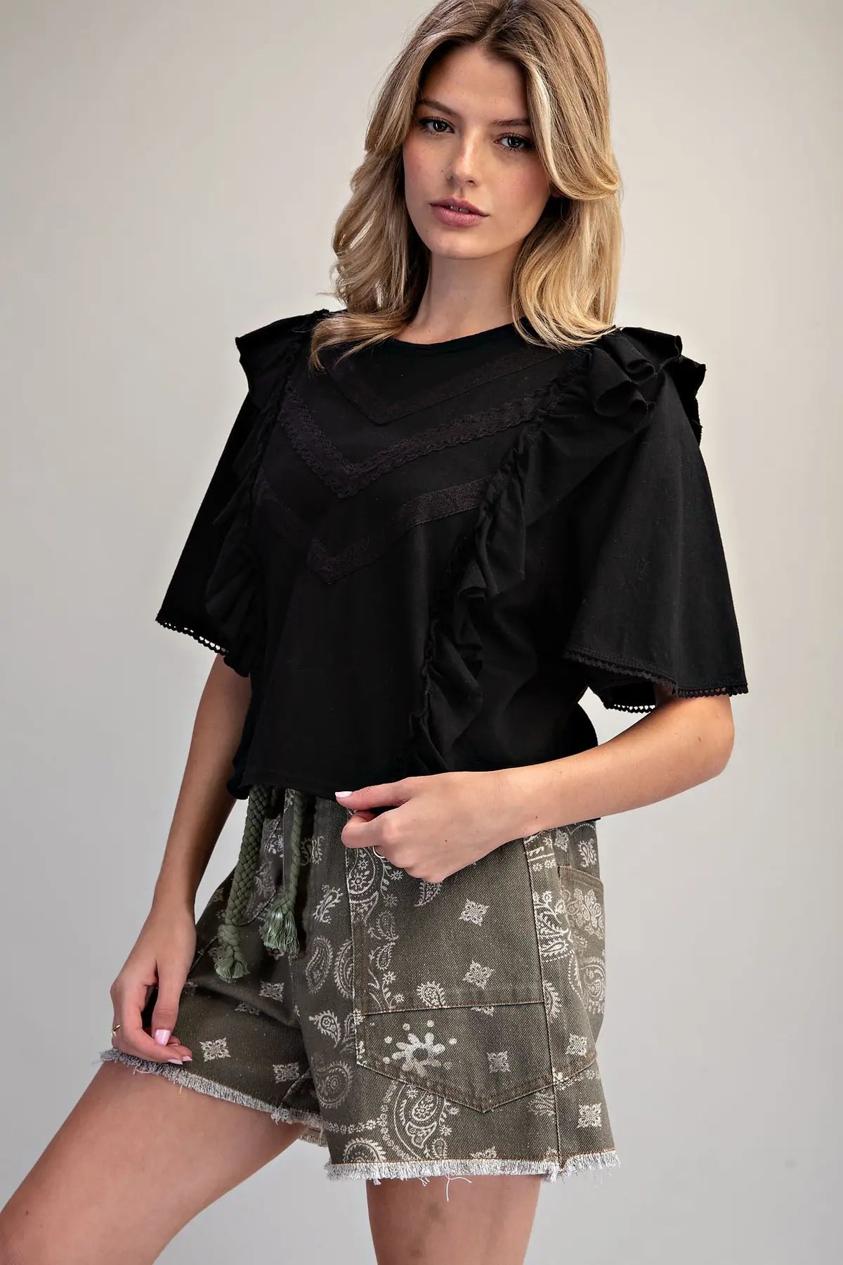 Midnight Romance Ruffle Lace Crop Top