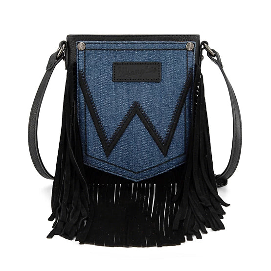 Wrangler Wild West Denim Fringe Crossbody Bag