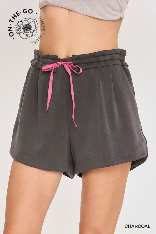 Double Tucked Cupro Drawstring Shorts