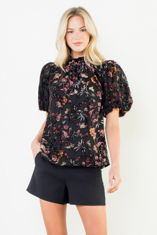Velvet Embroidered Floral Blouse