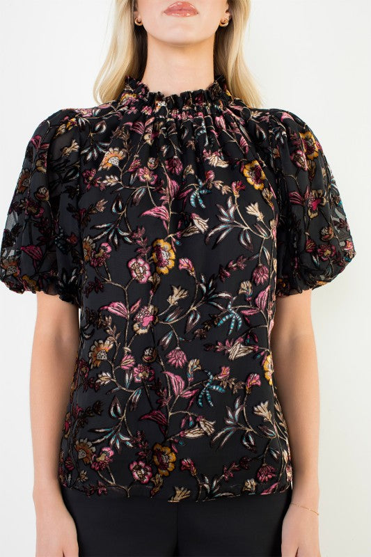 Velvet Embroidered Floral Blouse