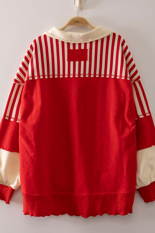 Mixed Stripe Collared Knit Top
