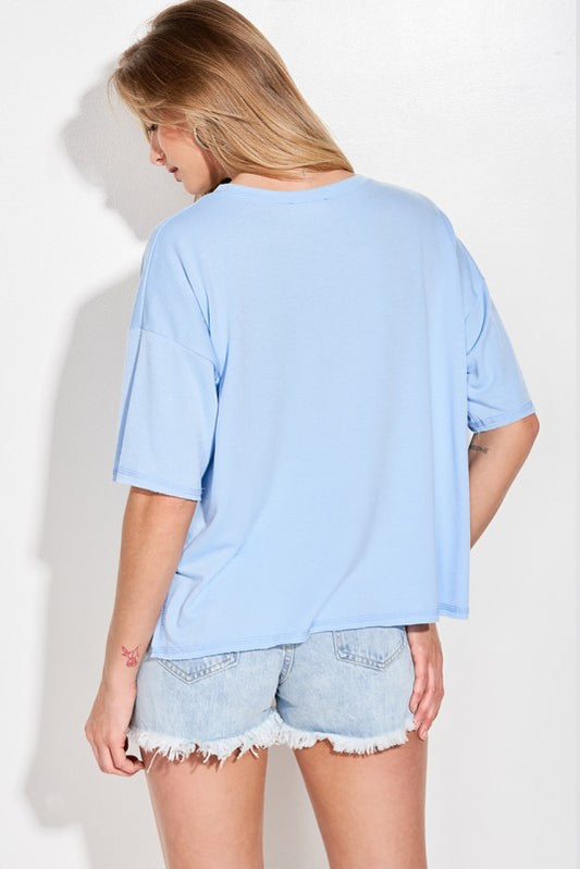 Game Day Polka Dot Side Slit Top – Blue.