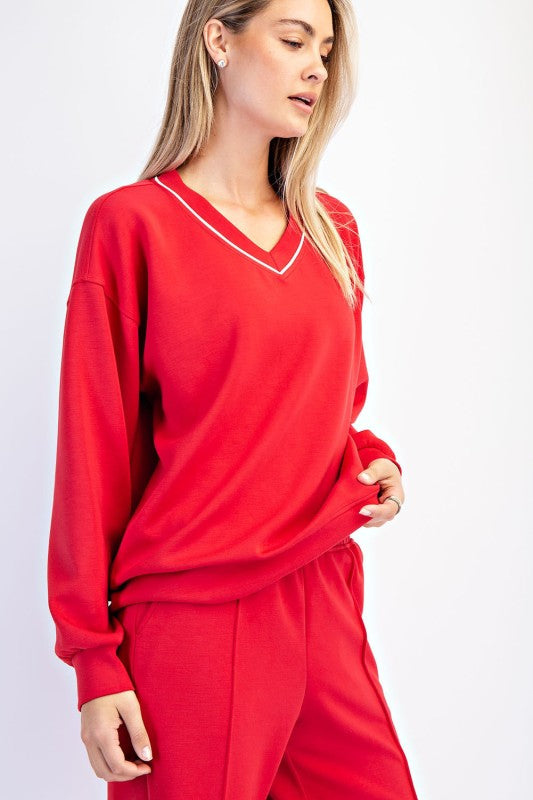 True Red VNeck Pullover