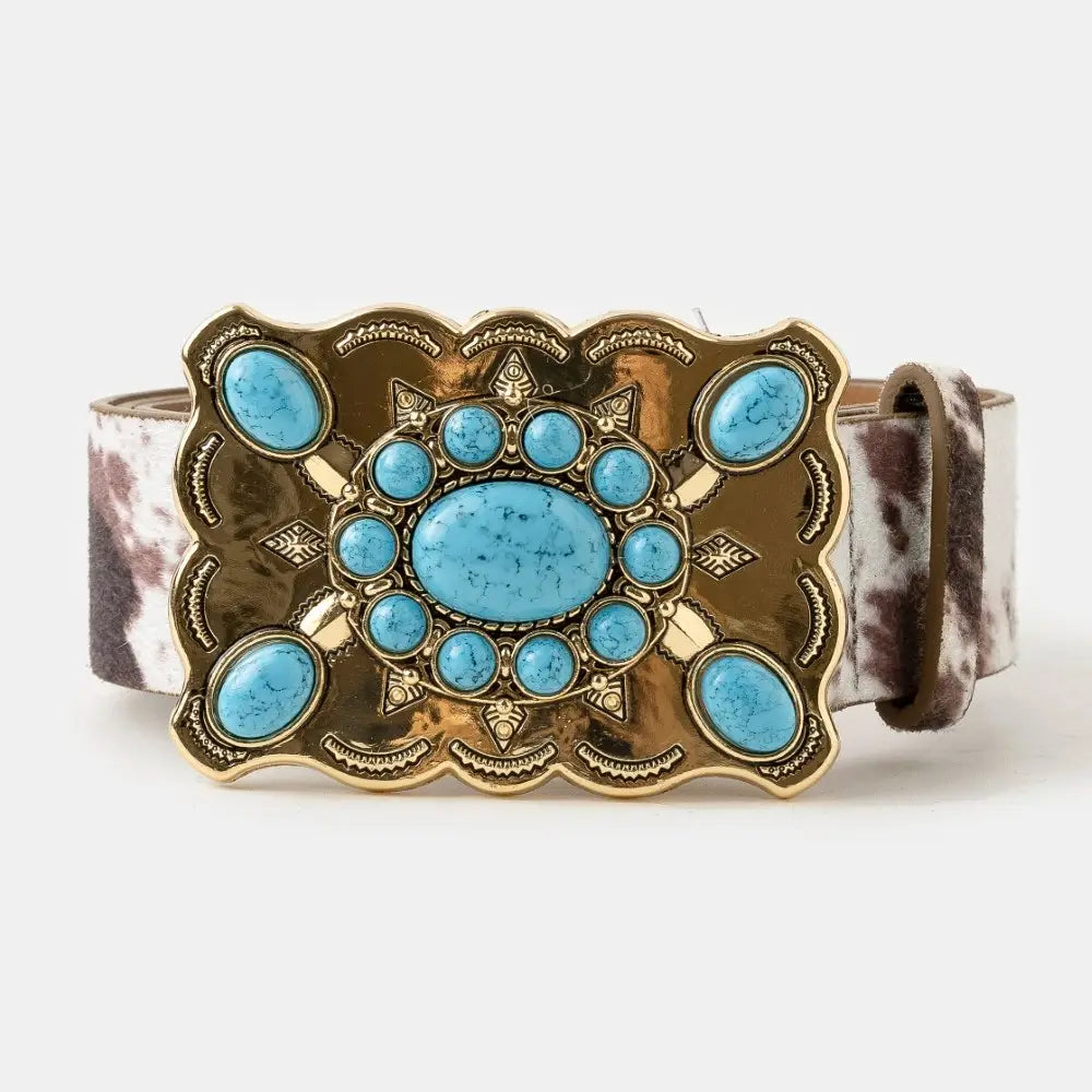 Turquoise Stone Statement Buckle Western Belt