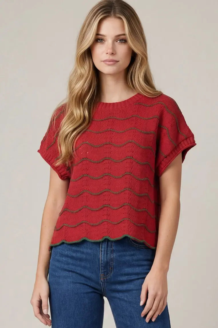 Sweet Talk Scallop Stripe Sweater