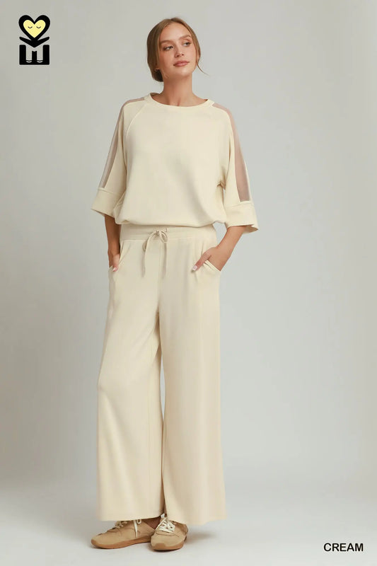 Select LuxeKnit Wide Leg Lounge Pants – Cream