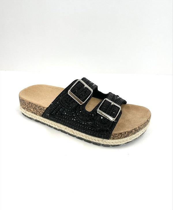 Rhinestone Double Buckle Sandals