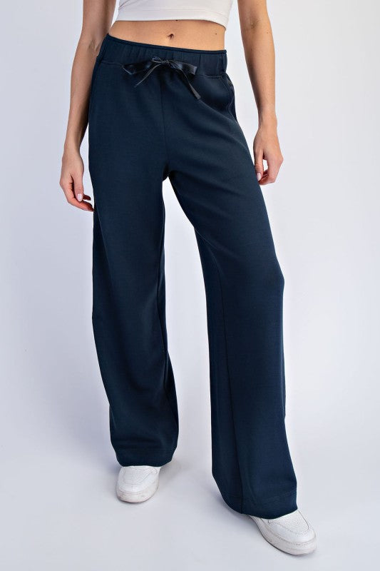 Luxe Satin Stripe Pants-Teal