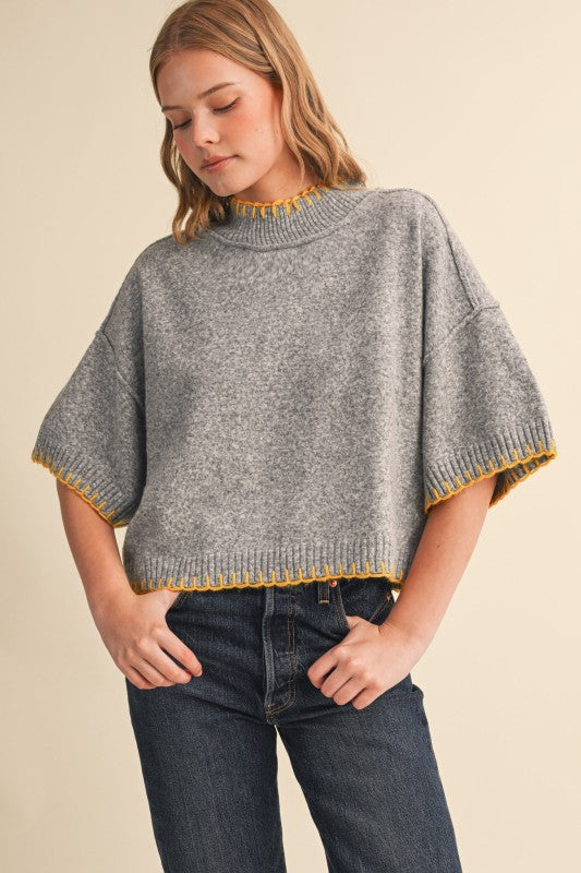 Golden Hour Blanket Stitch Sweater Top