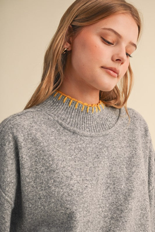 Golden Hour Blanket Stitch Sweater Top