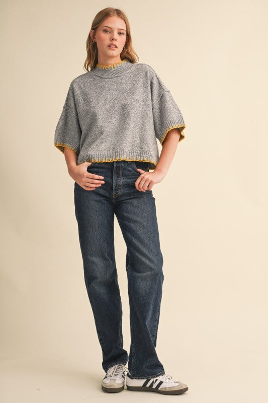 Golden Hour Blanket Stitch Sweater Top