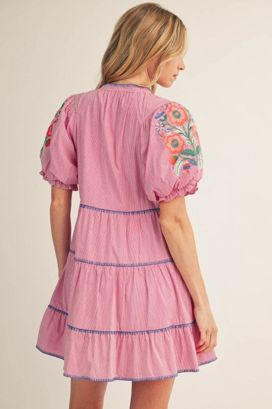 Embroidered Tiered Mini Dress-Berry - Twisted Sisters Shoetique