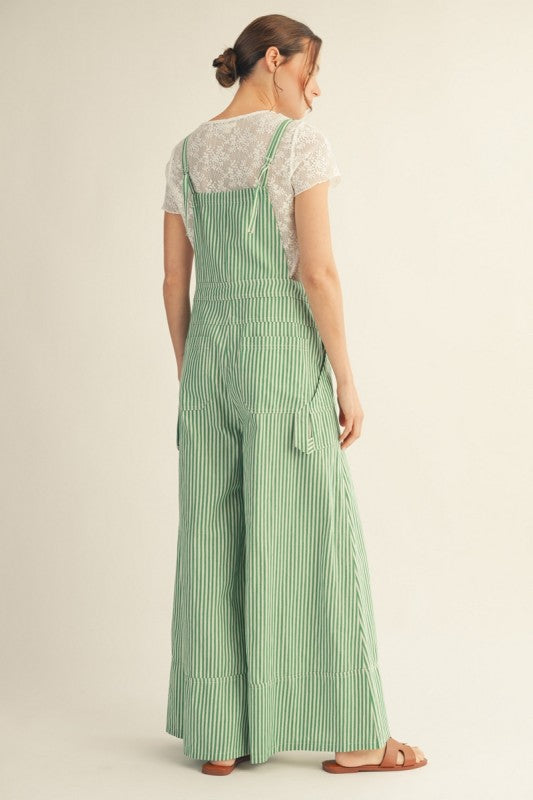 Green Striped Wide Leg Overalls - Twisted Sisters Shoetique