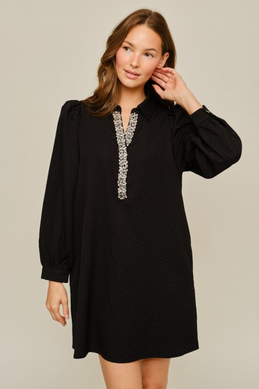 Sparkle Rhinestone Shift Dress – Black