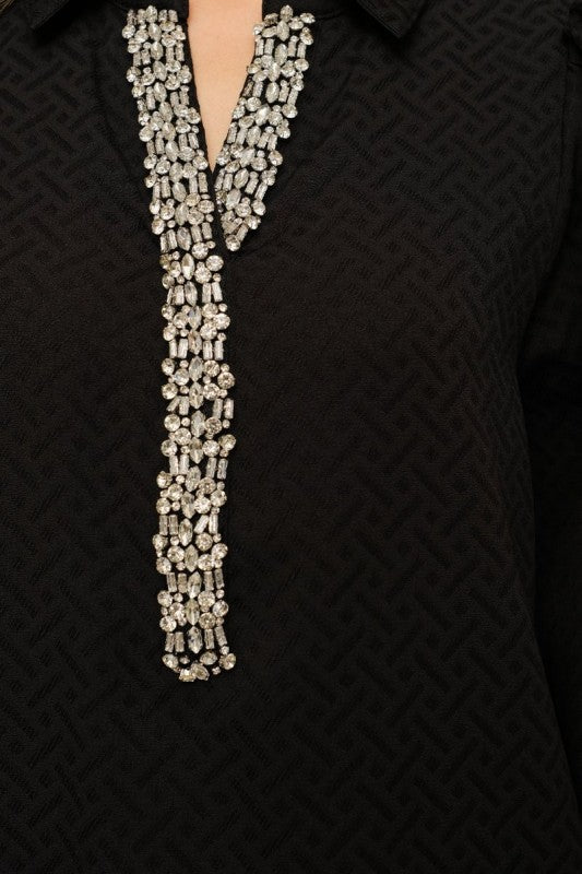 Sparkle Rhinestone Shift Dress – Black