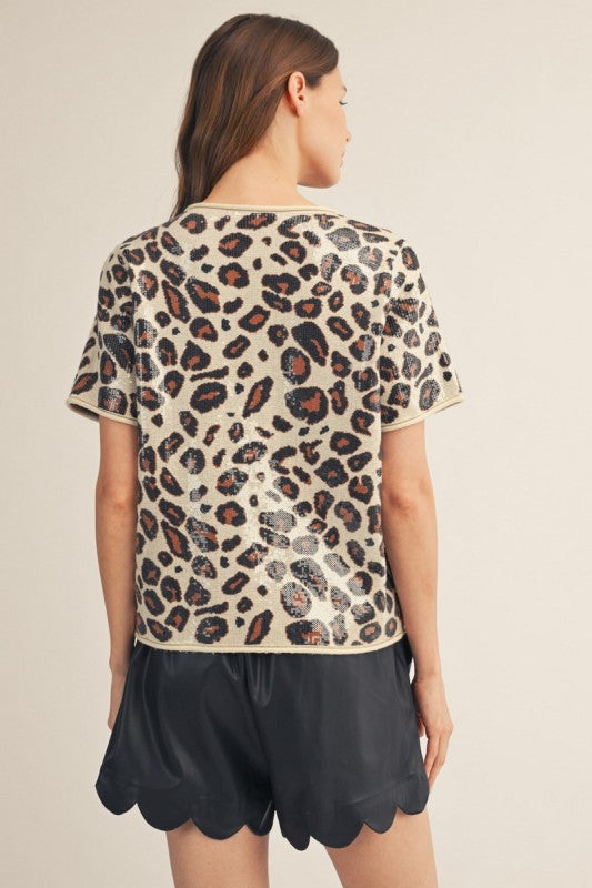 Wild About You Sequin Leopard Sweater Top
