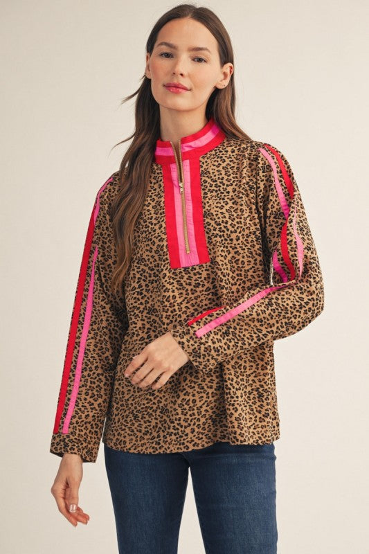Pop of Pink Leopard Zip Top
