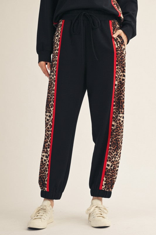 Leopard Stripe Joggers – Black