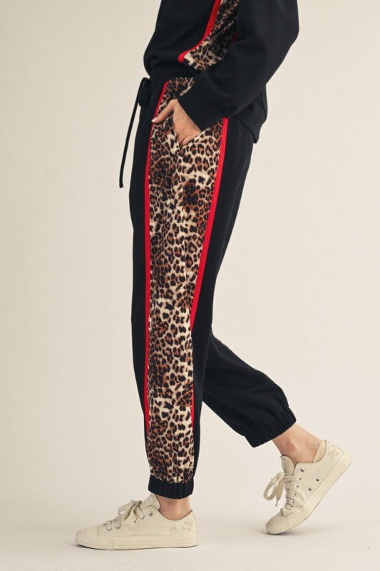 Leopard Stripe Joggers – Black
