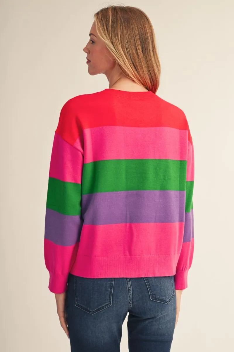 Jolly Season Sequin Color Block Sweater