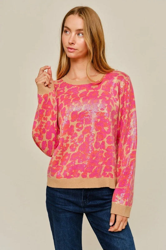 Pink After Dark Sequin Leopard Sweater