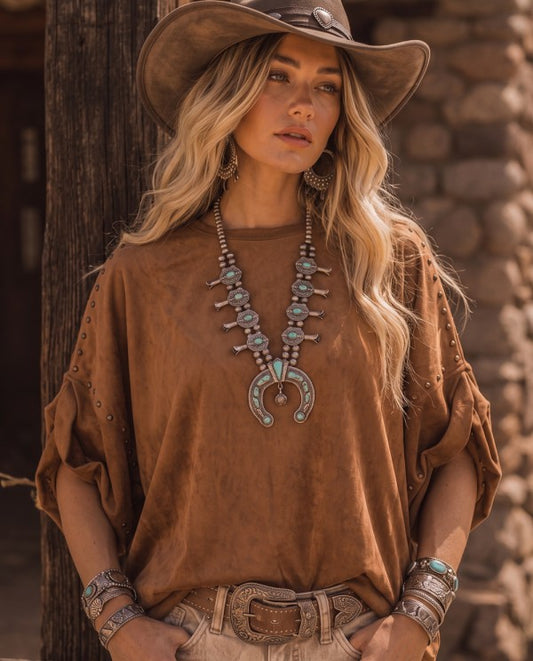 Saddle Up Studded Suede-Look Tee