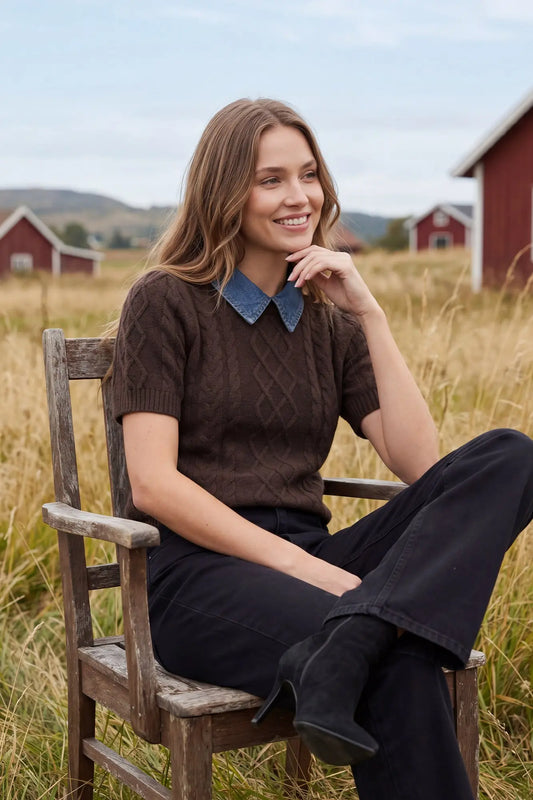The Denim Detail Cable Knit Top