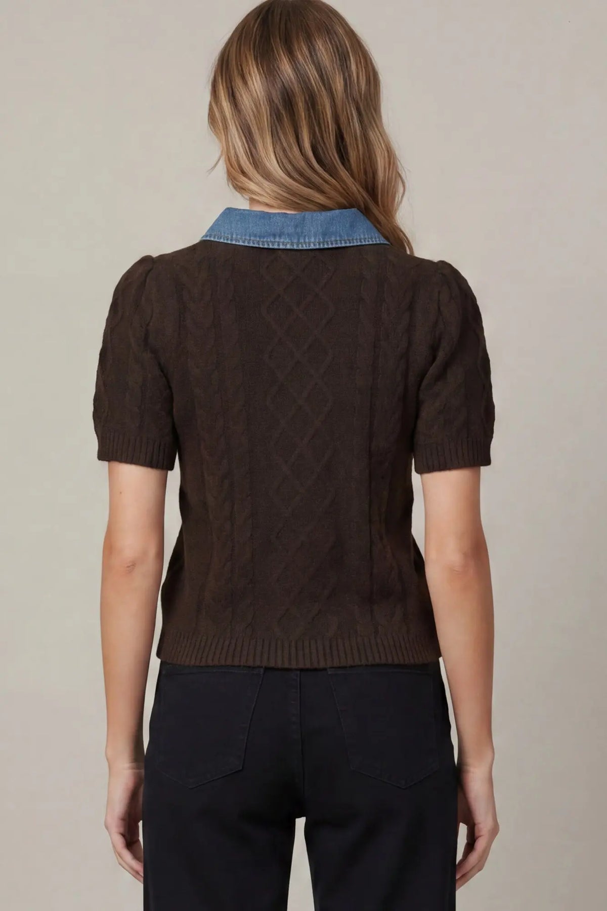 The Denim Detail Cable Knit Top