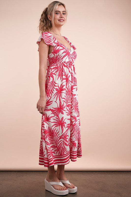 Tropical Print Midi Dress