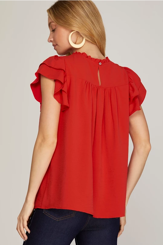 Pleated Red Blouse