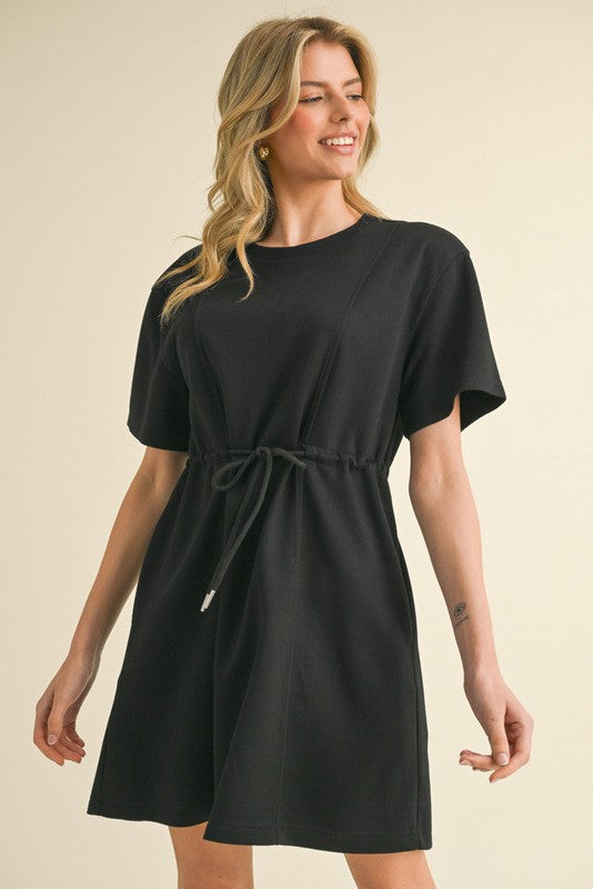 black mini shirt dress drawstring waist