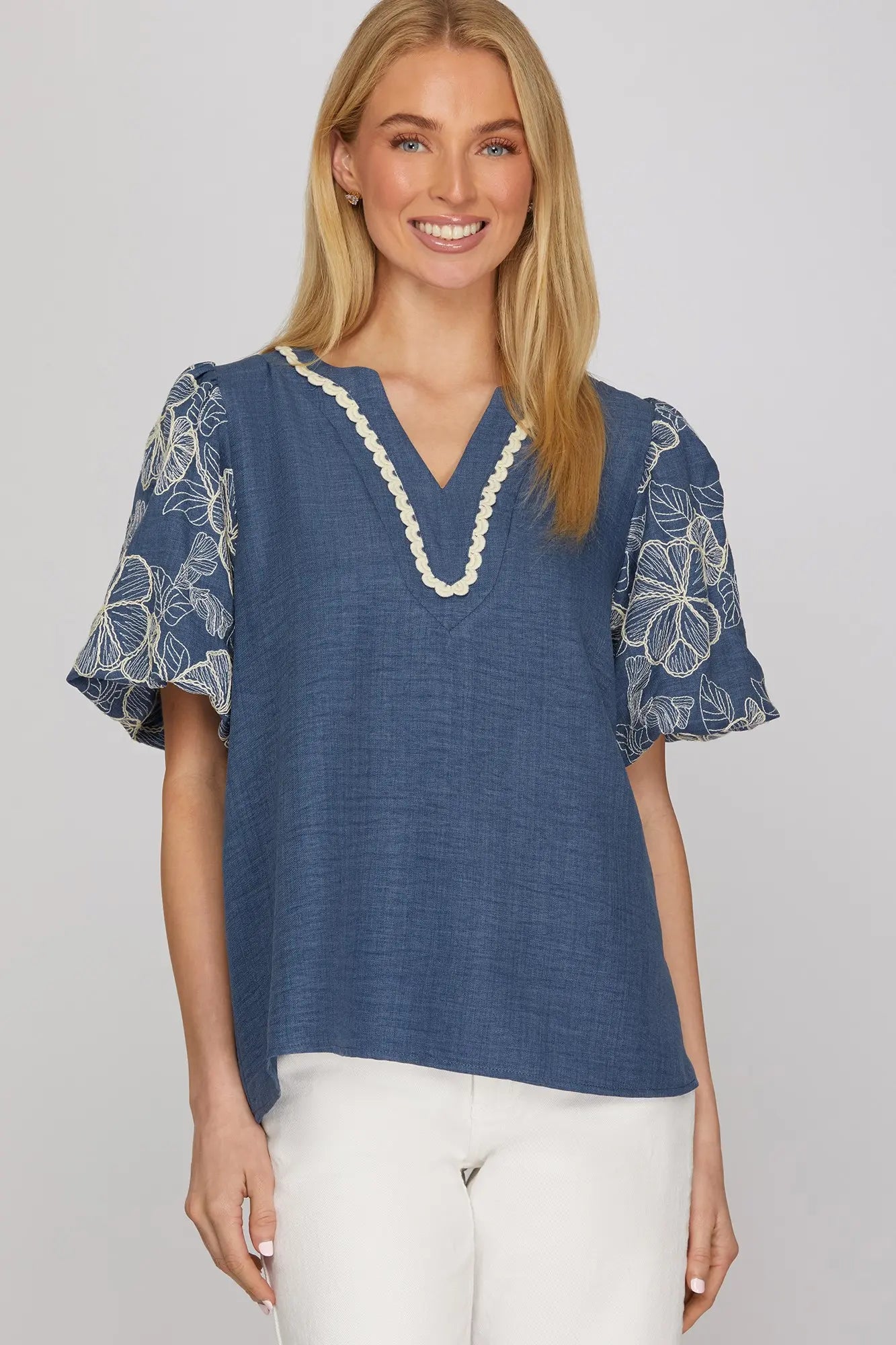 Bloom Embroidered Puff Sleeve Top - Twisted Sisters Shoetique