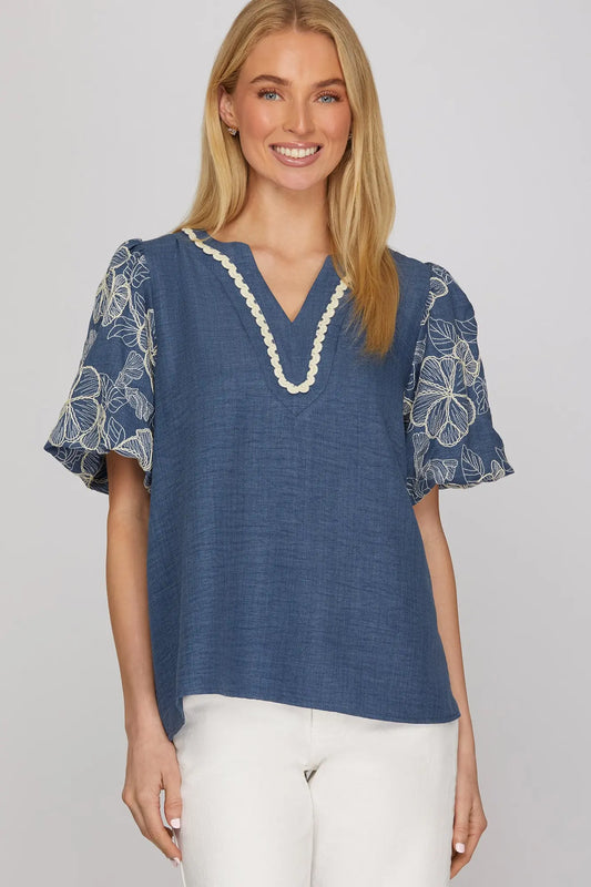 Bloom Embroidered Puff Sleeve Top