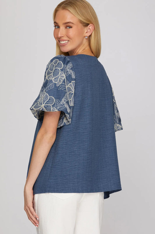 Bloom Embroidered Puff Sleeve Top