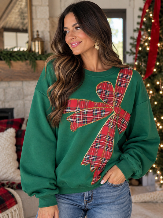 Wrapped in Plaid Bow Sweatshirt - Twisted Sisters Shoetique