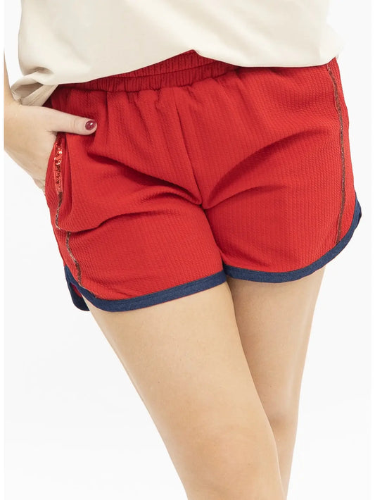 Red Sequin Accent Lounge Shorts - Twisted Sisters Shoetique