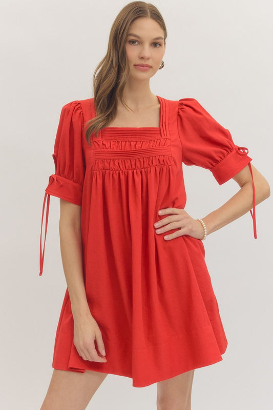 Ruby Red Puff Sleeve Mini Dress - Twisted Sisters Shoetique