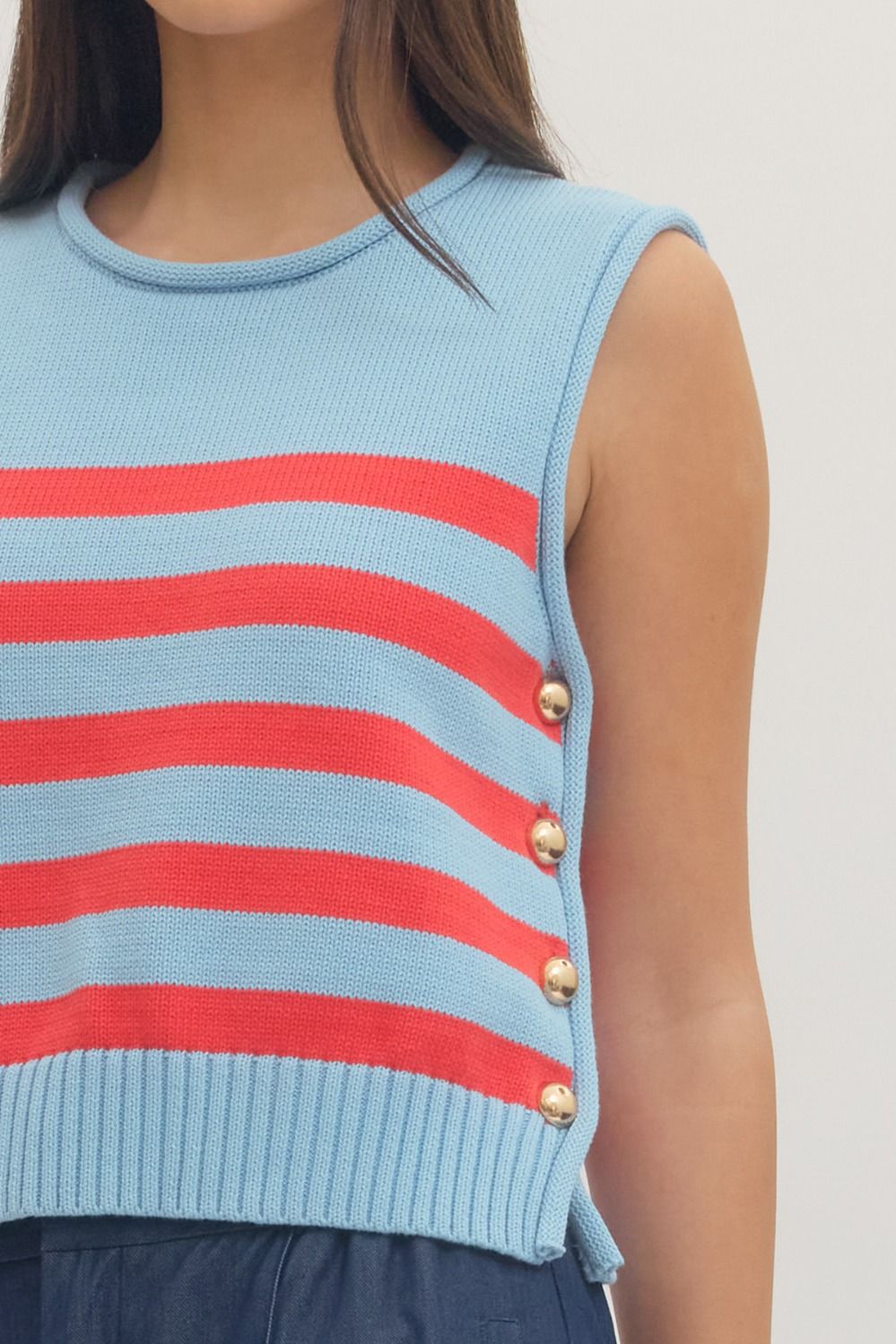 Blue & Red Striped Sleeveless Knit Top - Twisted Sisters Shoetique