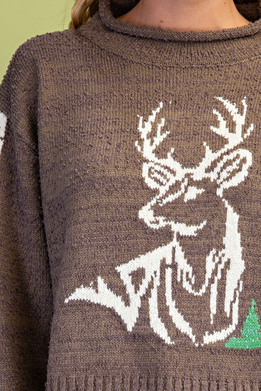 Wild at Heart Deer Knit Sweater – Brown