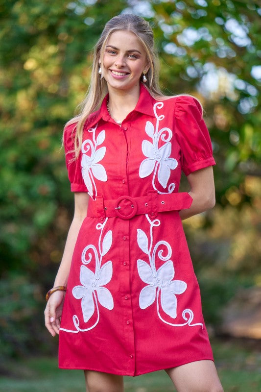 Cherry Blossom Linen Shirt Dress