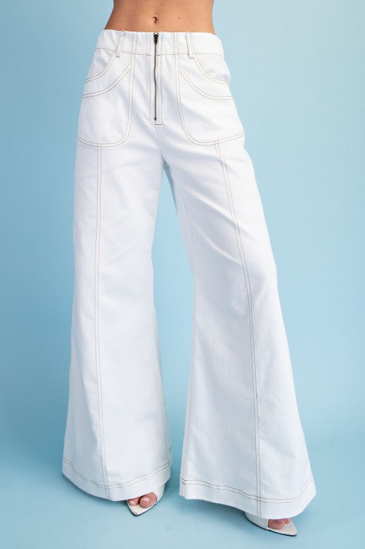 Exposed Zipper Wide Leg Pants - Twisted Sisters Shoetique