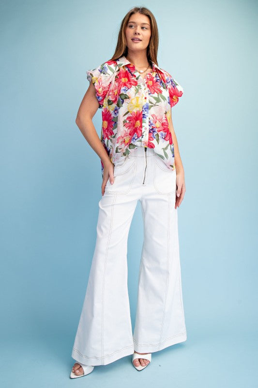 Exposed Zipper Wide Leg Pants