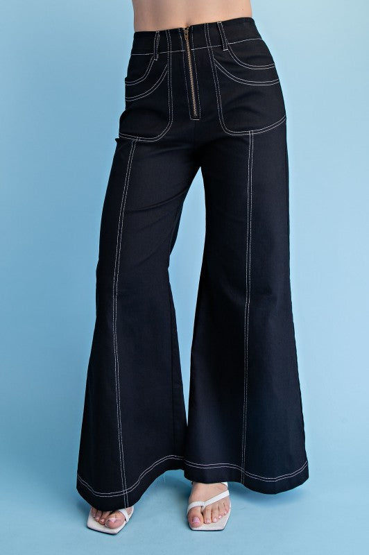 Exposed Zipper Wide Leg Pants - Twisted Sisters Shoetique
