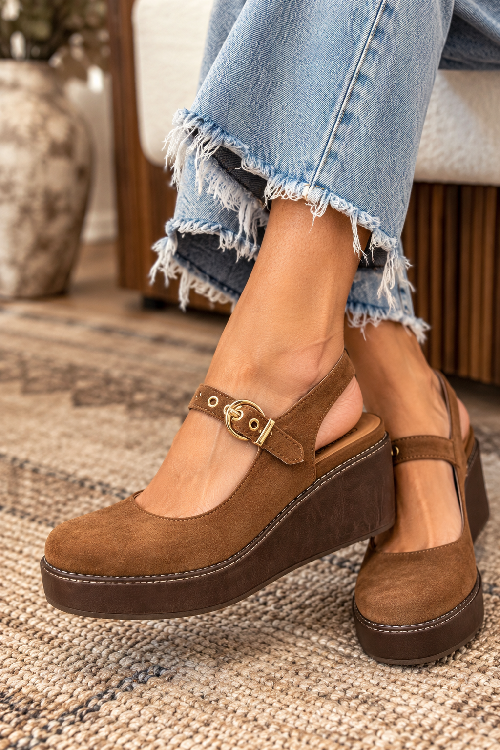 Corkys Pity Party Chestnut Faux Suede Wedges