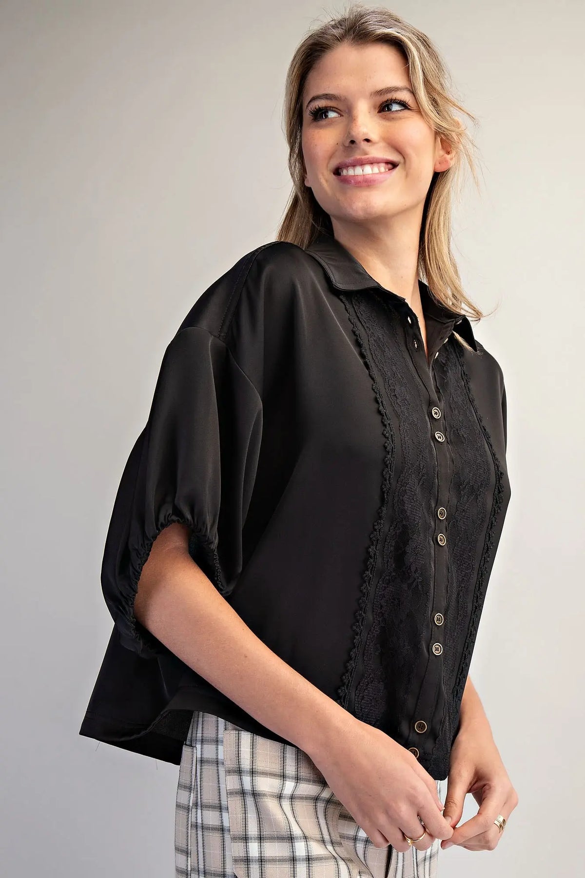 The Allure Lace Button Down – Black