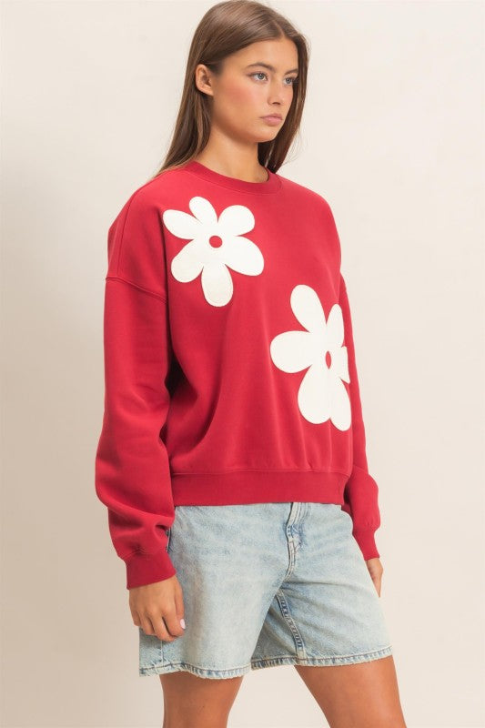 The Flower Power Sweatshirt – Red - Twisted Sisters Shoetique